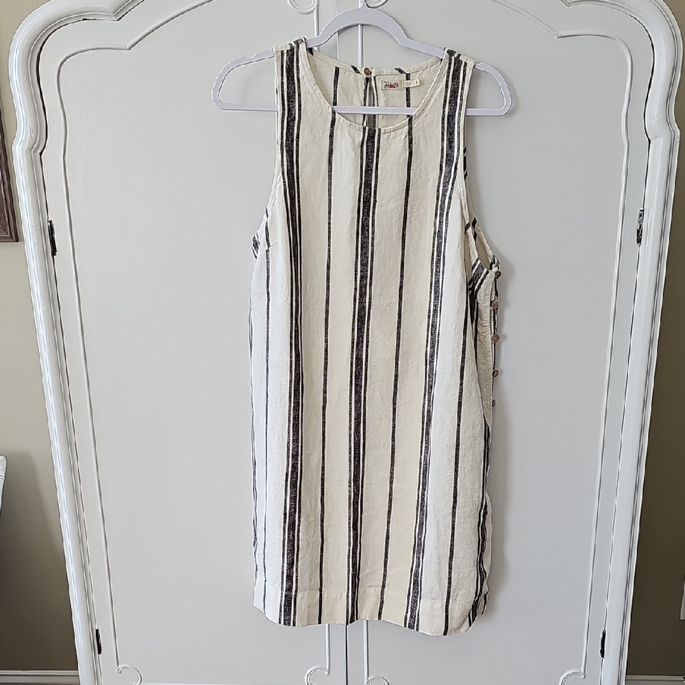 Faherty Black and White Striped Mini Dress